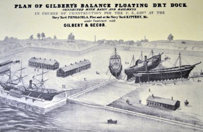 Illustratie van Currier & Ives 19e Eeuw. Plan van Gilberts Balance drijvende droogdok door N. and Ives, J.M. Currier
